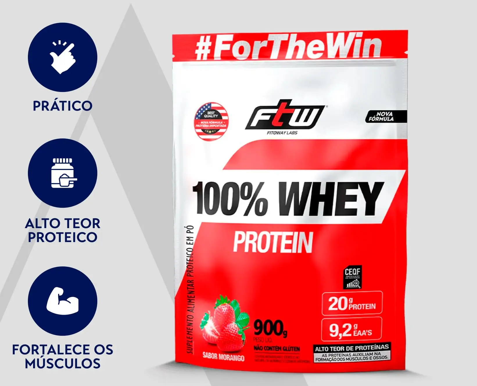 Whey Sabor Morango 100% | FTW | 900g (Refil)