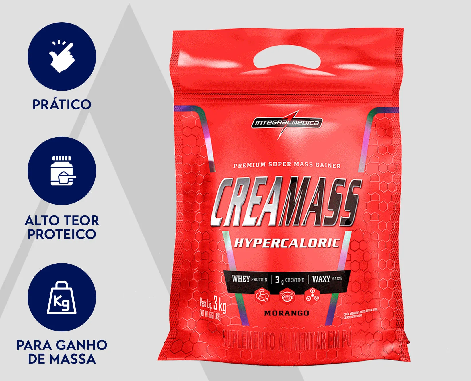 Hipercalórico de Morango (+Creatina) | Integralmedica | 3kg