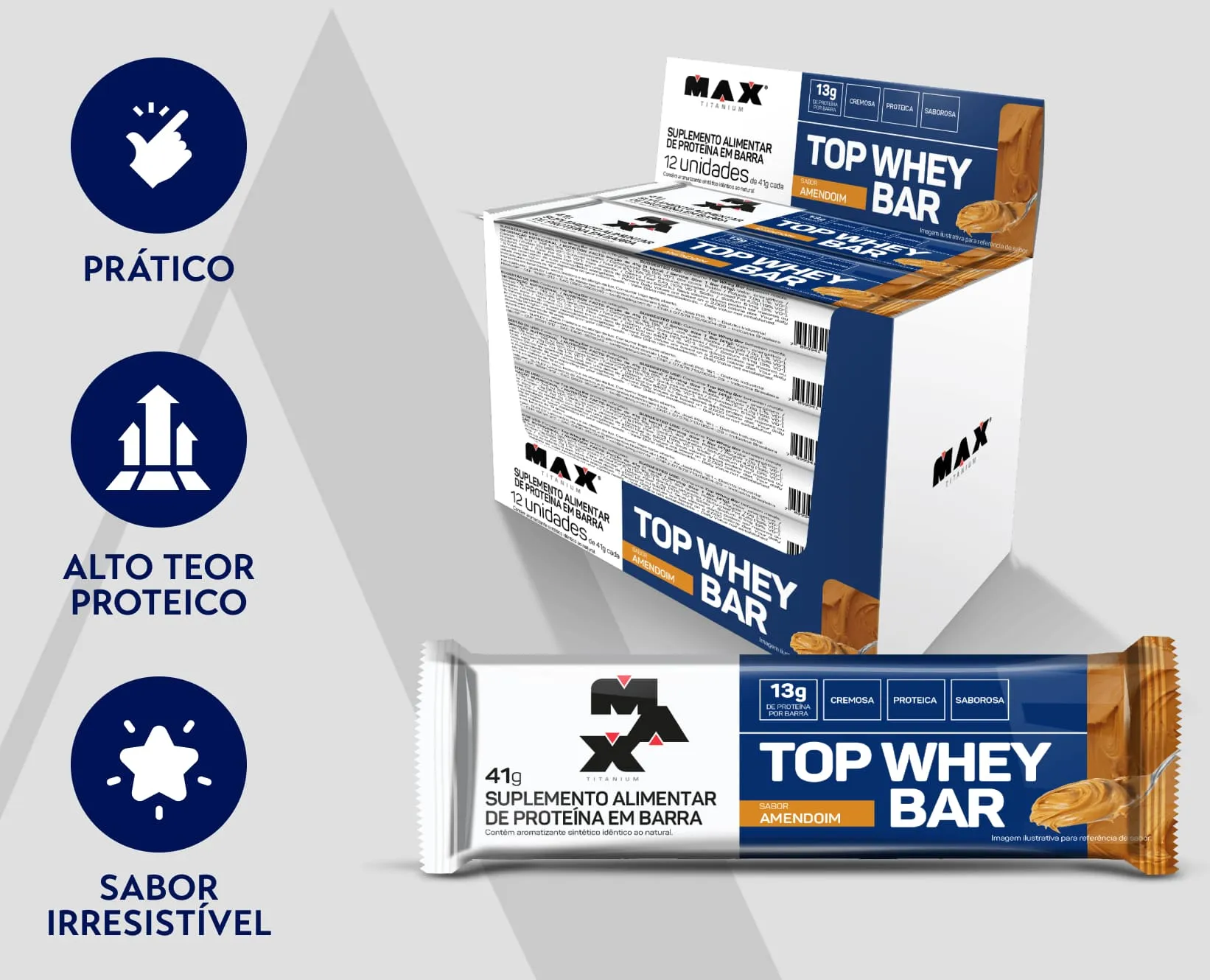 Barrinha de Proteína Top Whey MAX, Atlas Suplementos