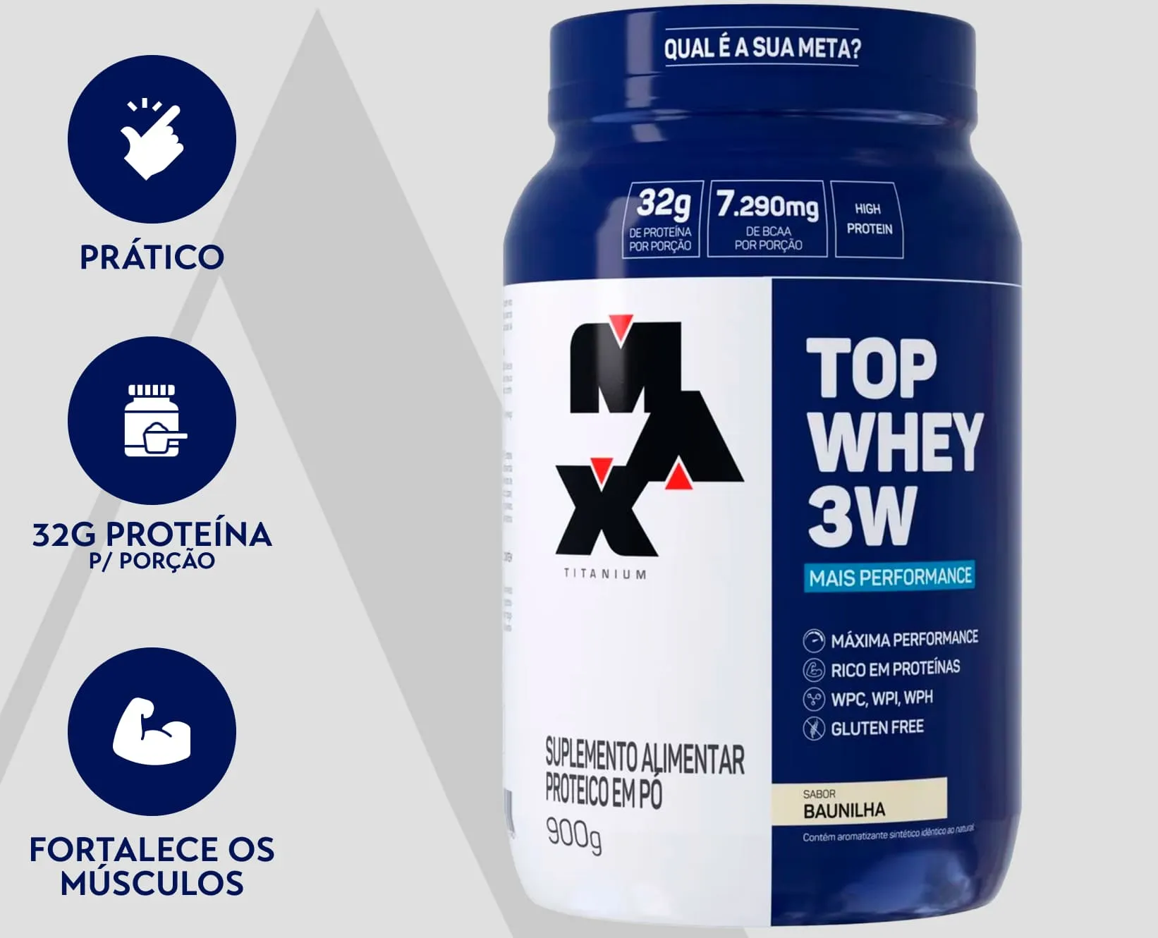 Top Whey 3W | Max | Baunilha | 900g