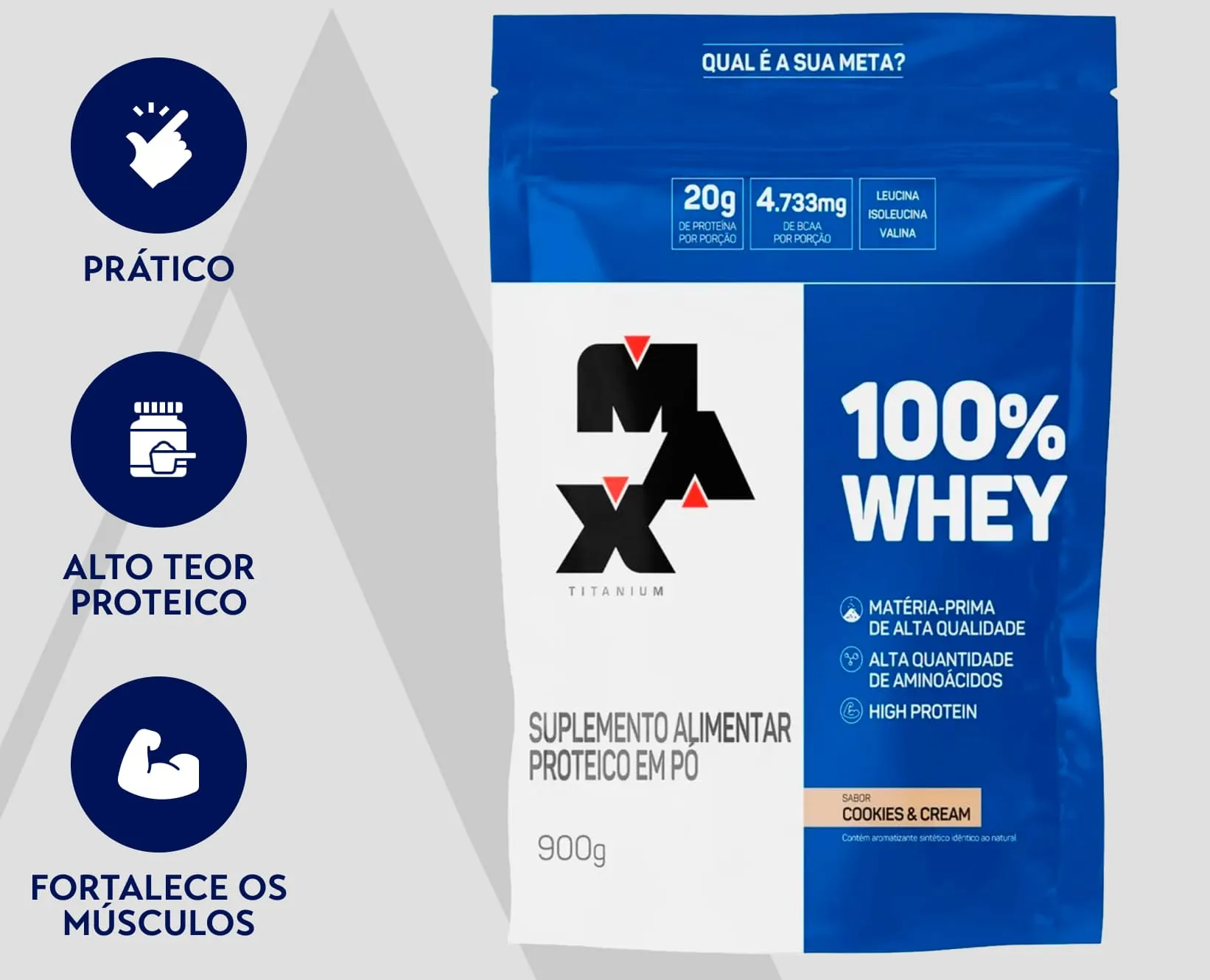 Whey Max de Cookies & Cream | Max | 900g (Refil)