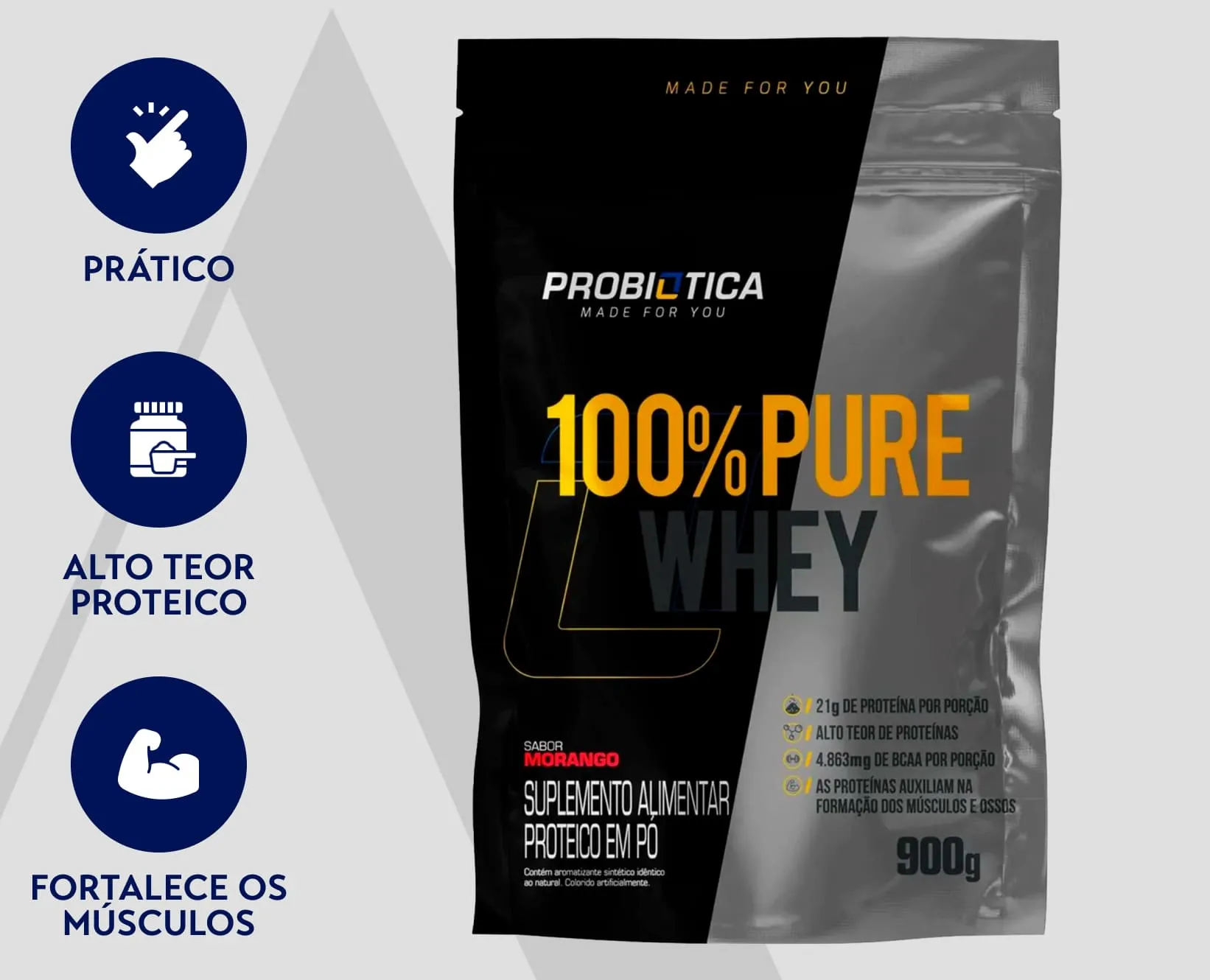 Whey Probiótica Sabor Morango | 900g (Refil)