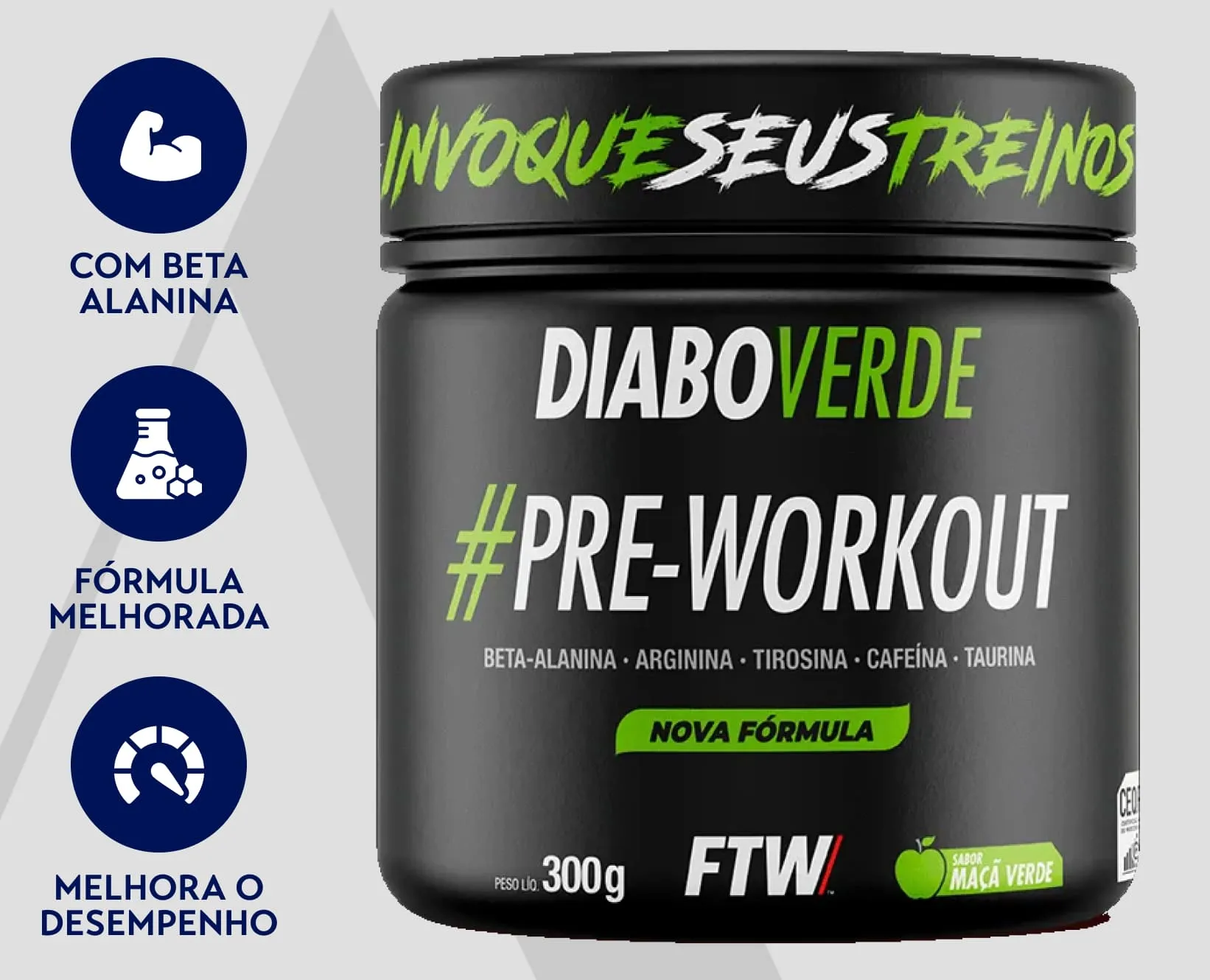 Pré-Treino Maçã Verde Diabo Verde | FTW | 300g