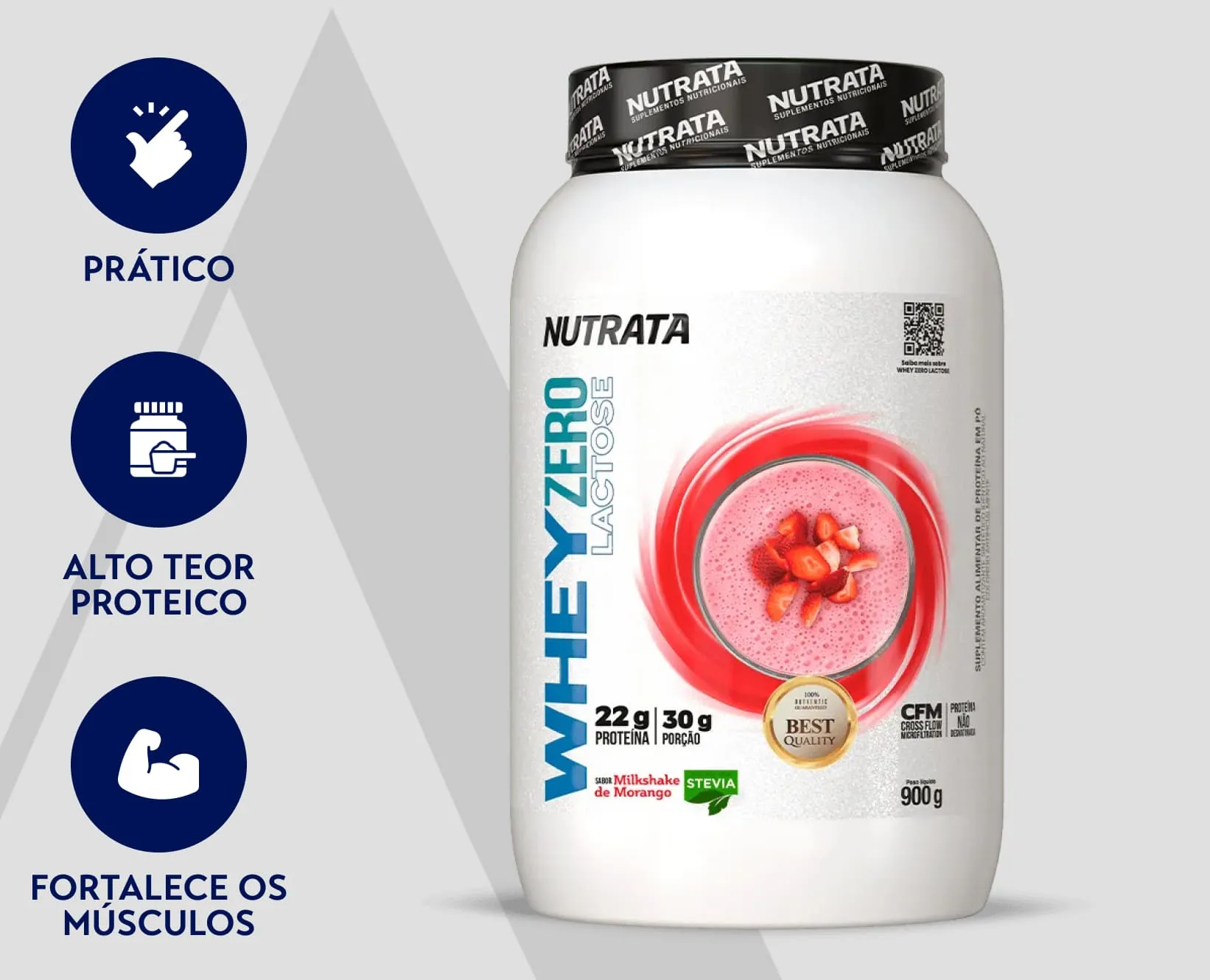Whey Zero Lactose | Nutrata | Milkshake de Morango | 900g